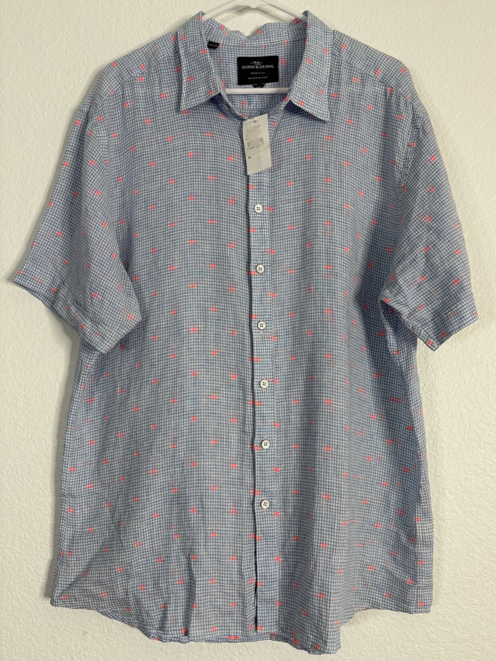 Rodd‎ & Gunn Linen Gingham Check Dot Short Sleeve Button Front Shirt 2XL New